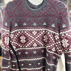 Ann Taylor  Crewneck Sweater - Burgundy and Gray